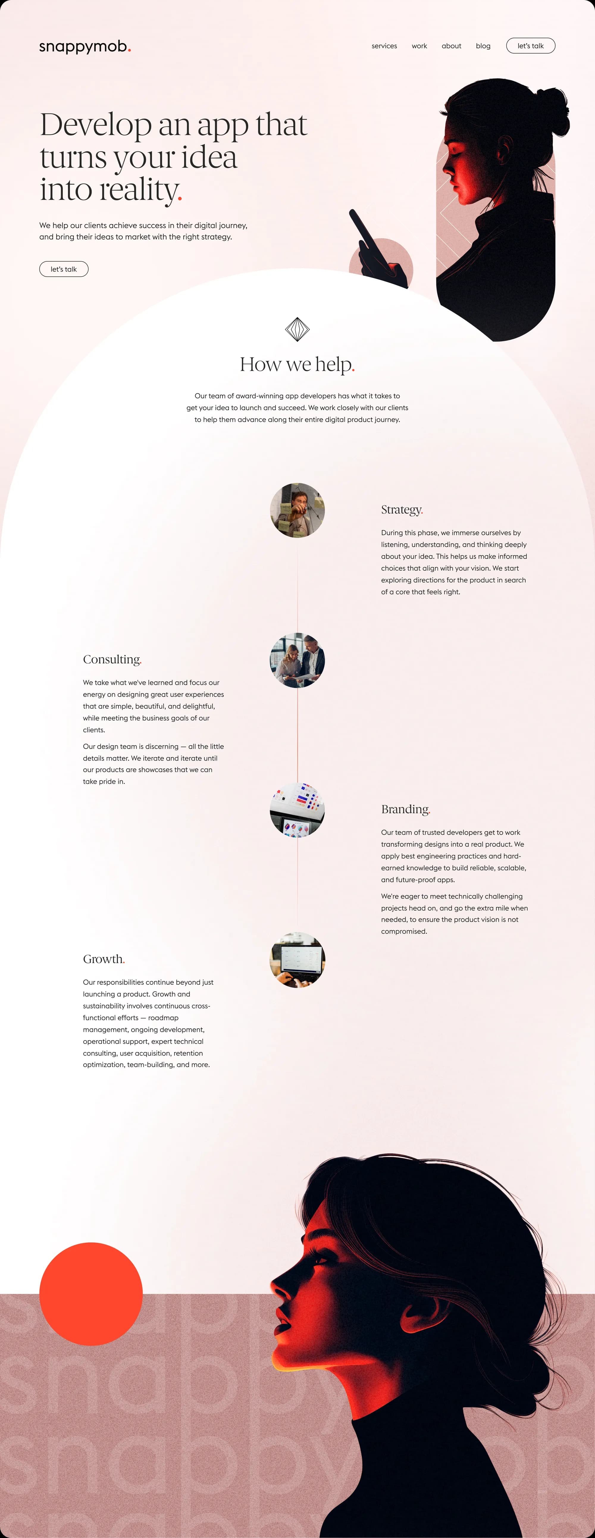 Snappymob — full page layout and UX structure across all sections